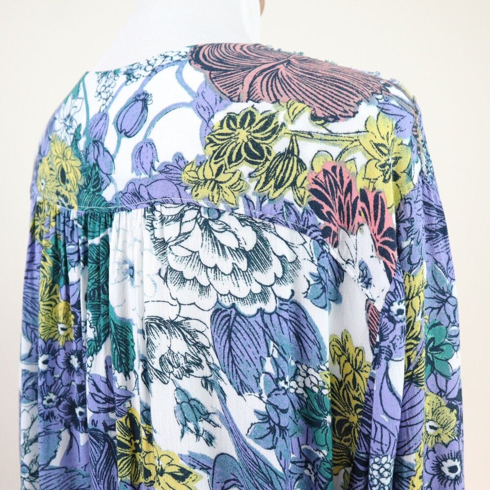 Anthropologie Maeve Size M Popover Blouse 3/4 Sleeve Fray Edge Floral - Picture 5 of 10